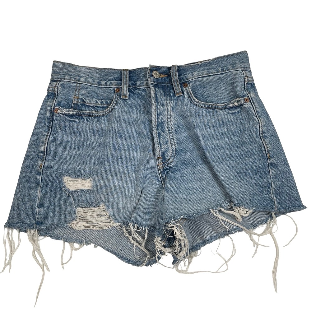 Old Navy Sky-Hi A-Line Denim Shorts Women 6 Distressed Button Fly Raw Hem